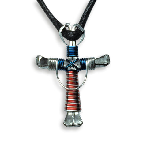 Swag Patriotic Silver Horseshoe Nail Cross Necklace