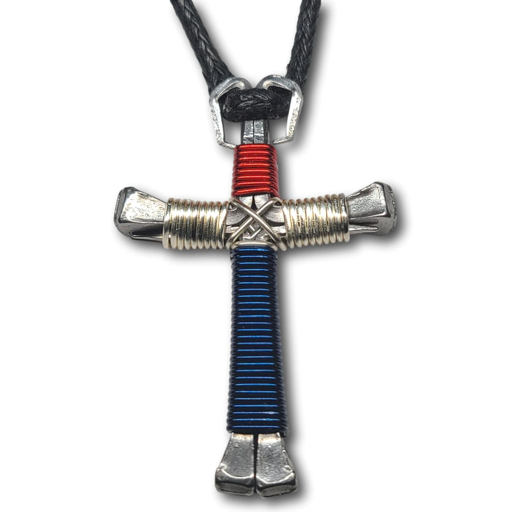 Patriotic Silver Horseshoe Nail Cross