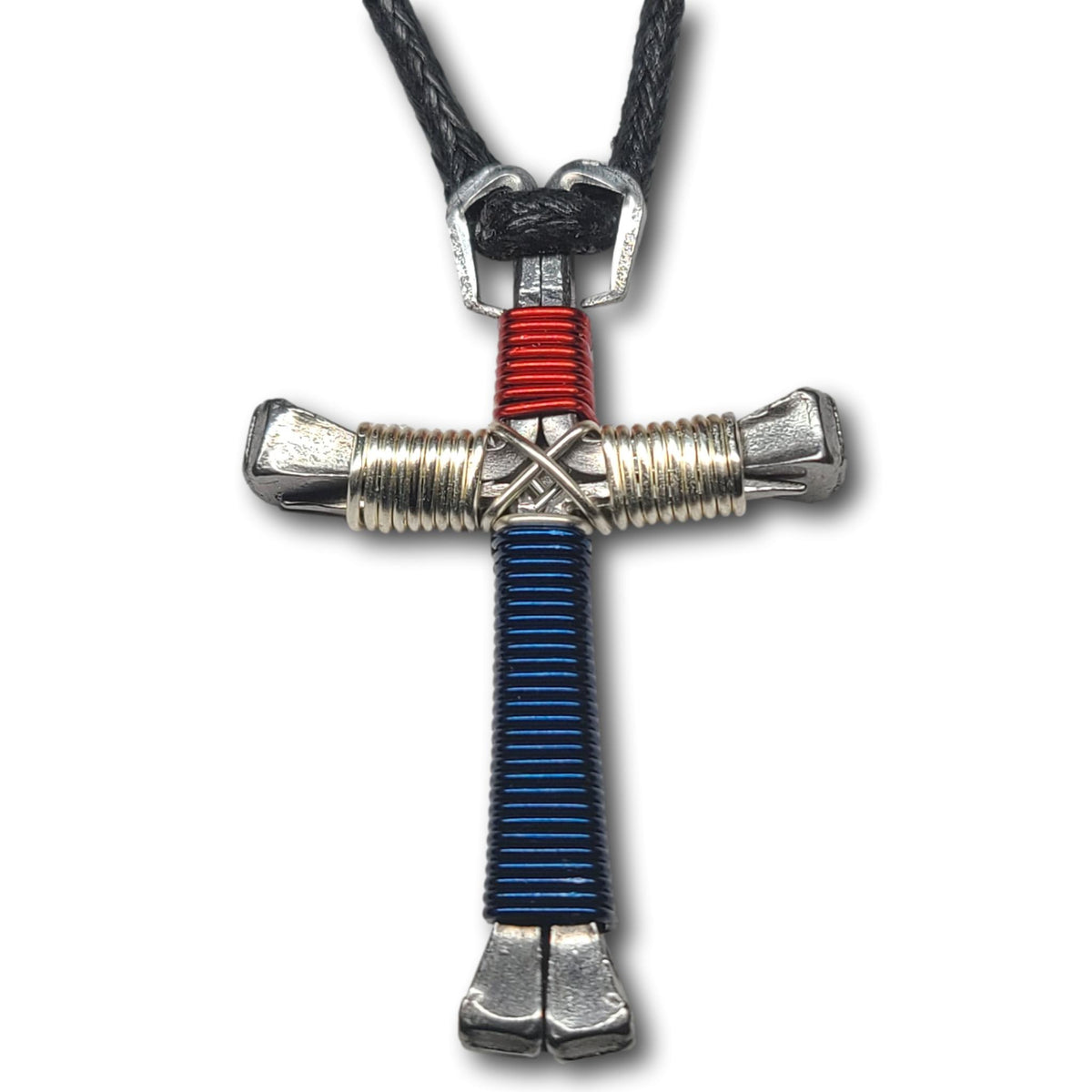Patriotic Silver Horseshoe Nail Cross