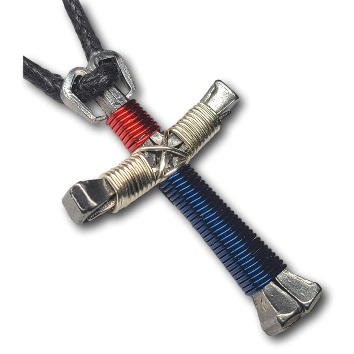 Patriotic Silver Horseshoe Nail Cross