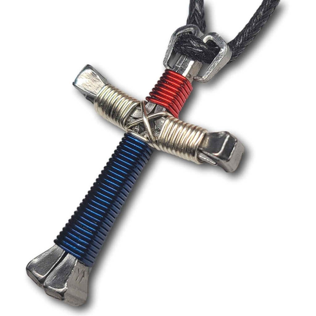 Patriotic Silver Horseshoe Nail Cross