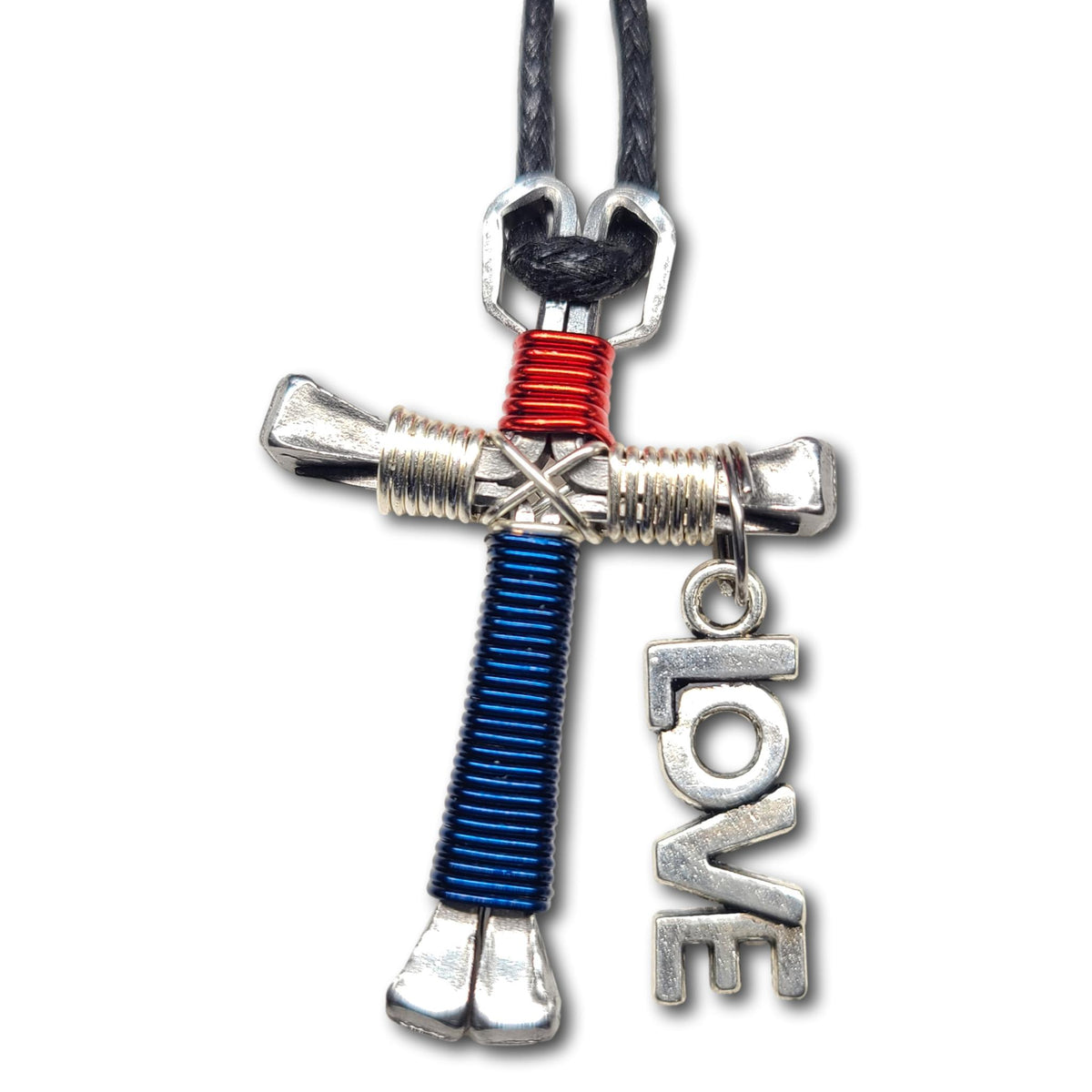 Patriotic Silver Horseshoe Nail Cross