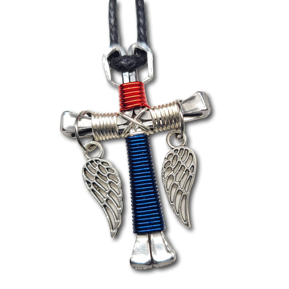 Patriotic Silver Horseshoe Nail Cross