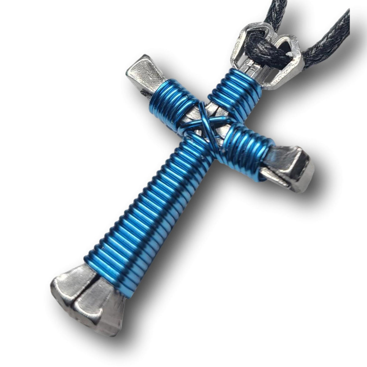 Peacock Blue Horseshoe Nail Cross
