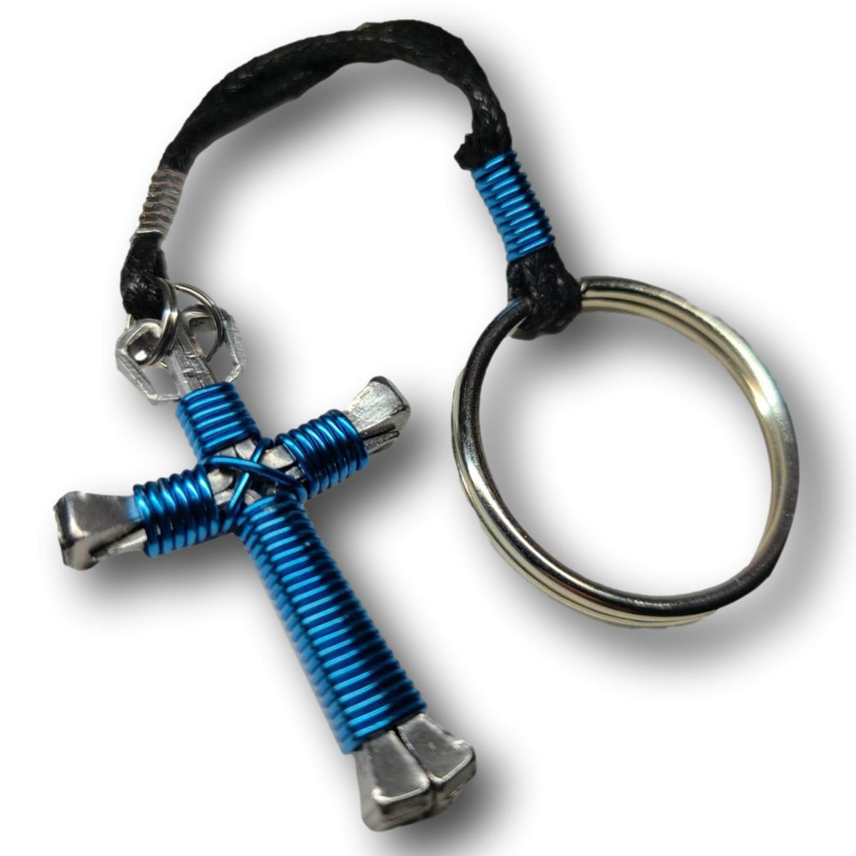 Peacock Blue Horseshoe Nail Cross Key Chain