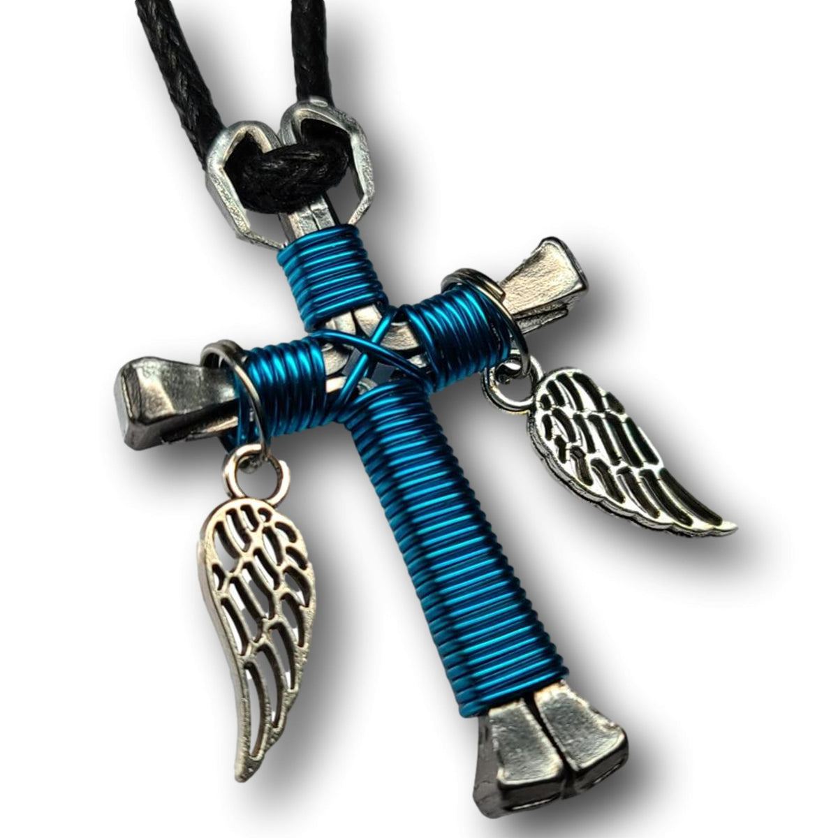 Peacock Blue Horseshoe Nail Cross Zipper Pull