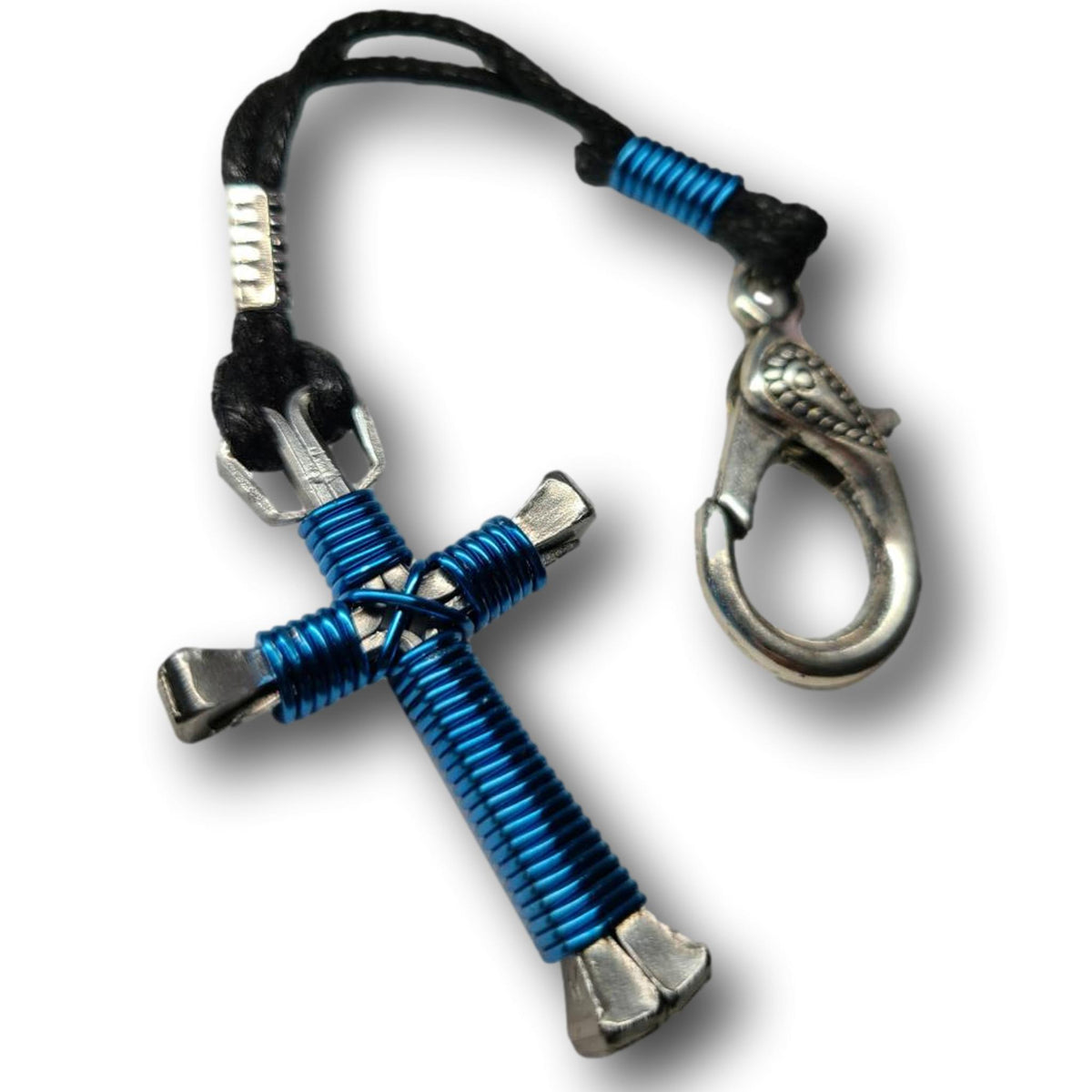 Peacock Blue Horseshoe Nail Cross