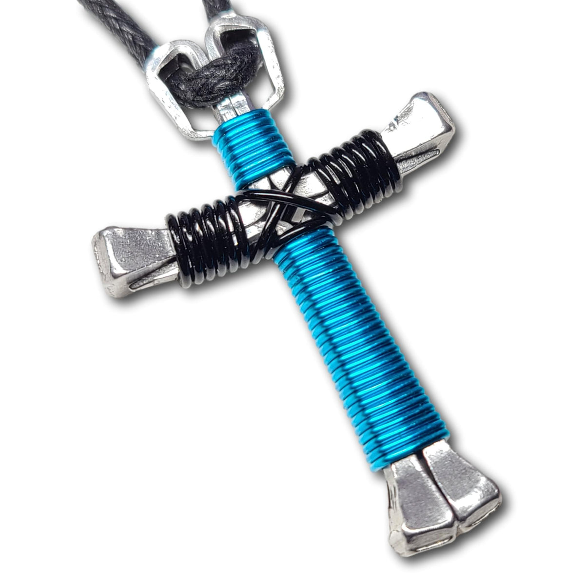 Peacock Blue & Black Horseshoe Nail Cross