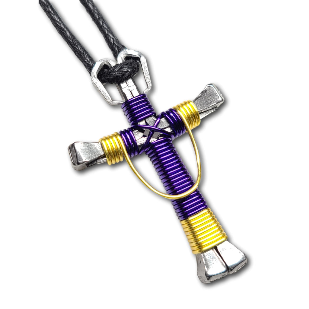 Swag Purple& Yellow Horseshoe Nail Cross