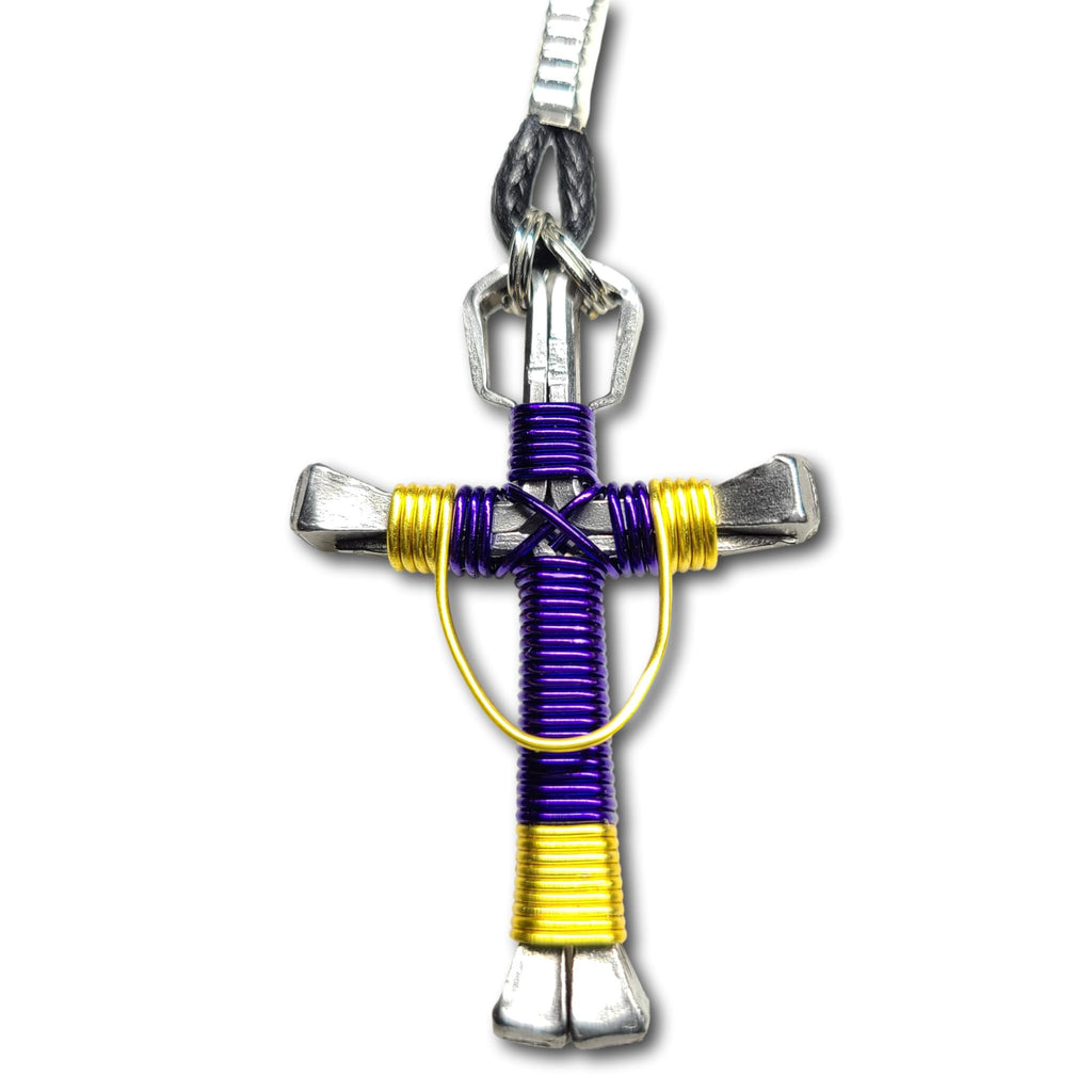 Swag Purple& Yellow Horseshoe Nail Cross