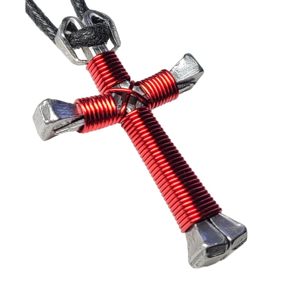 Red Horseshoe Nail Cross Necklace