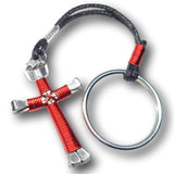 Red Horseshoe Nail Cross Key Chain