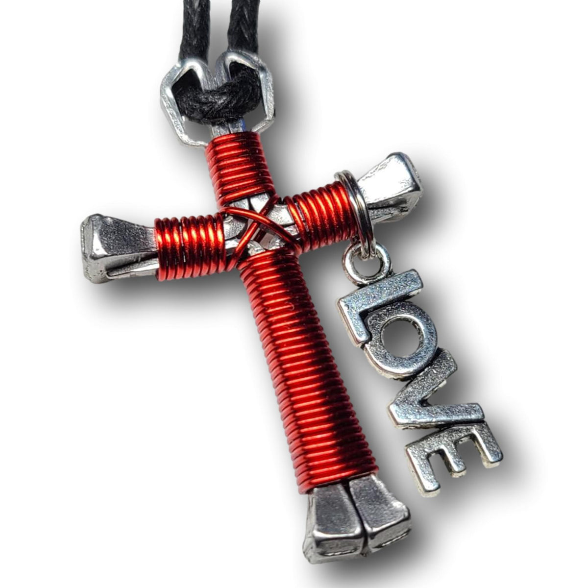 Red Horseshoe Nail Cross Key Chain