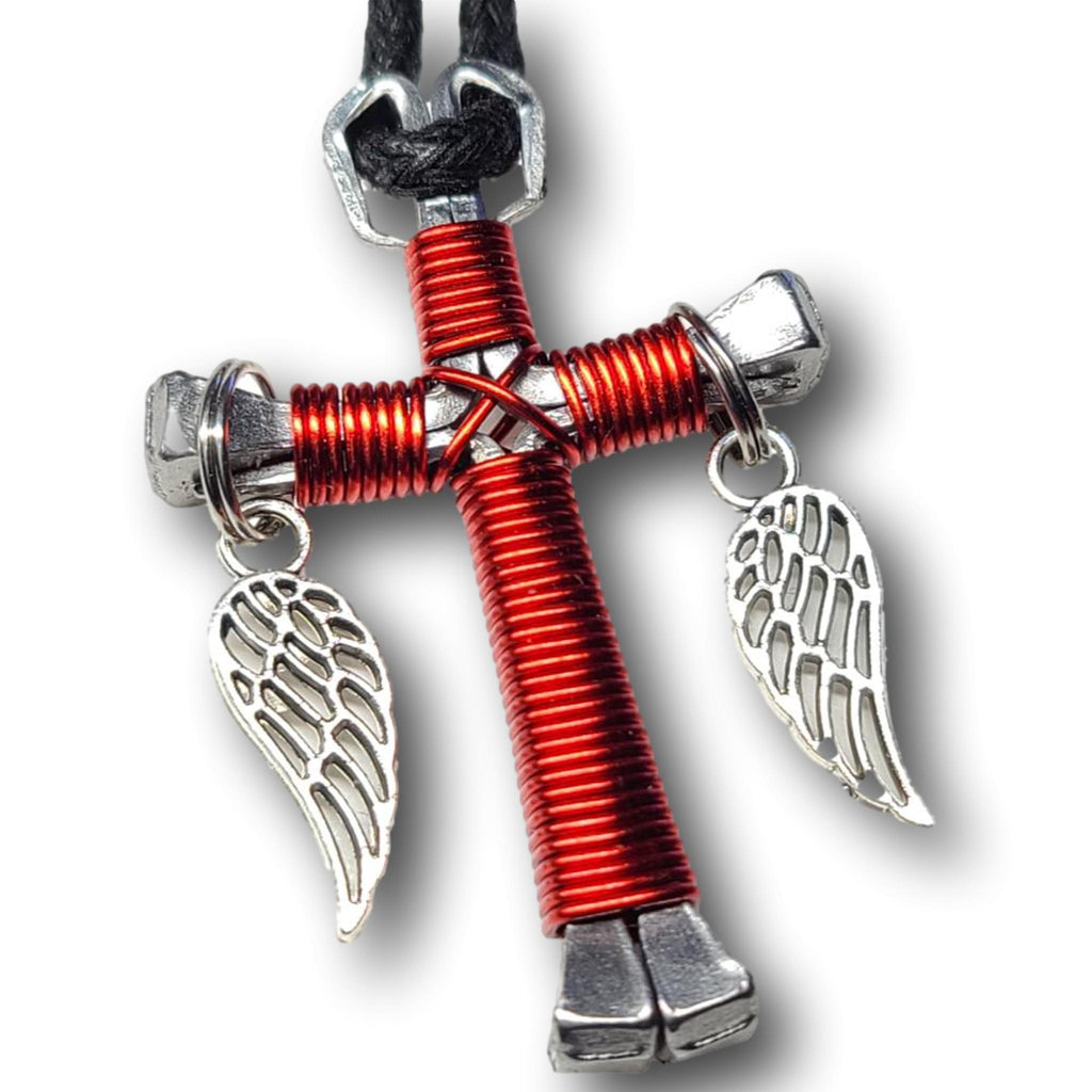 Red Horseshoe Nail Cross Key Chain