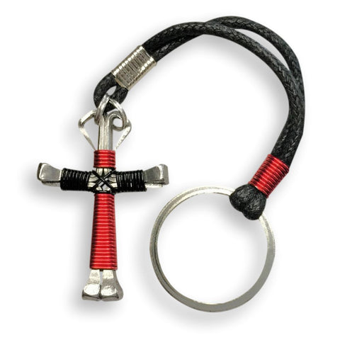 Red & Black Horseshoe Nail Cross Key Chain