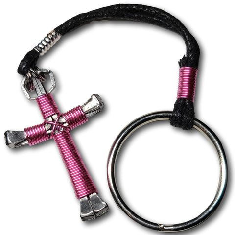 Rose Pink Horseshoe Nail Cross Key Chain