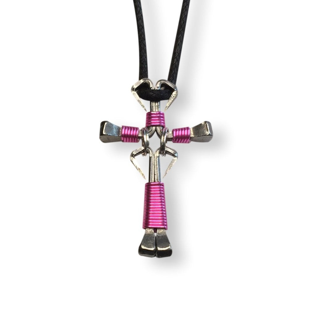 Dangle Rose Horseshoe Nail Cross Necklace