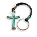 Seafoam Green Horseshoe Nail Cross Key Chain