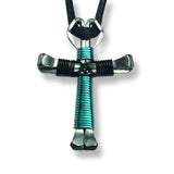 Seafoam Green & Black Horseshoe Nail Cross Necklace