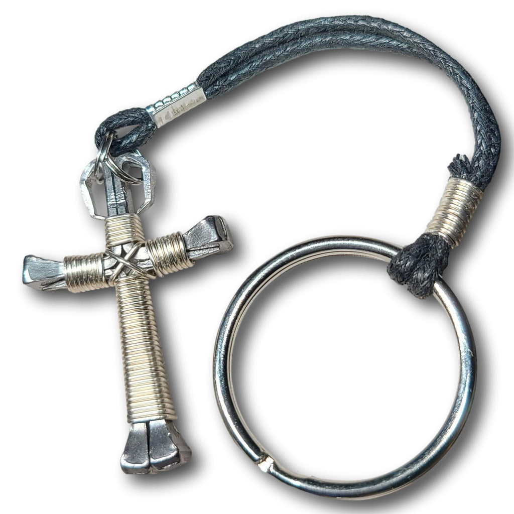 Silver Horseshoe Nail Cross Key Chain