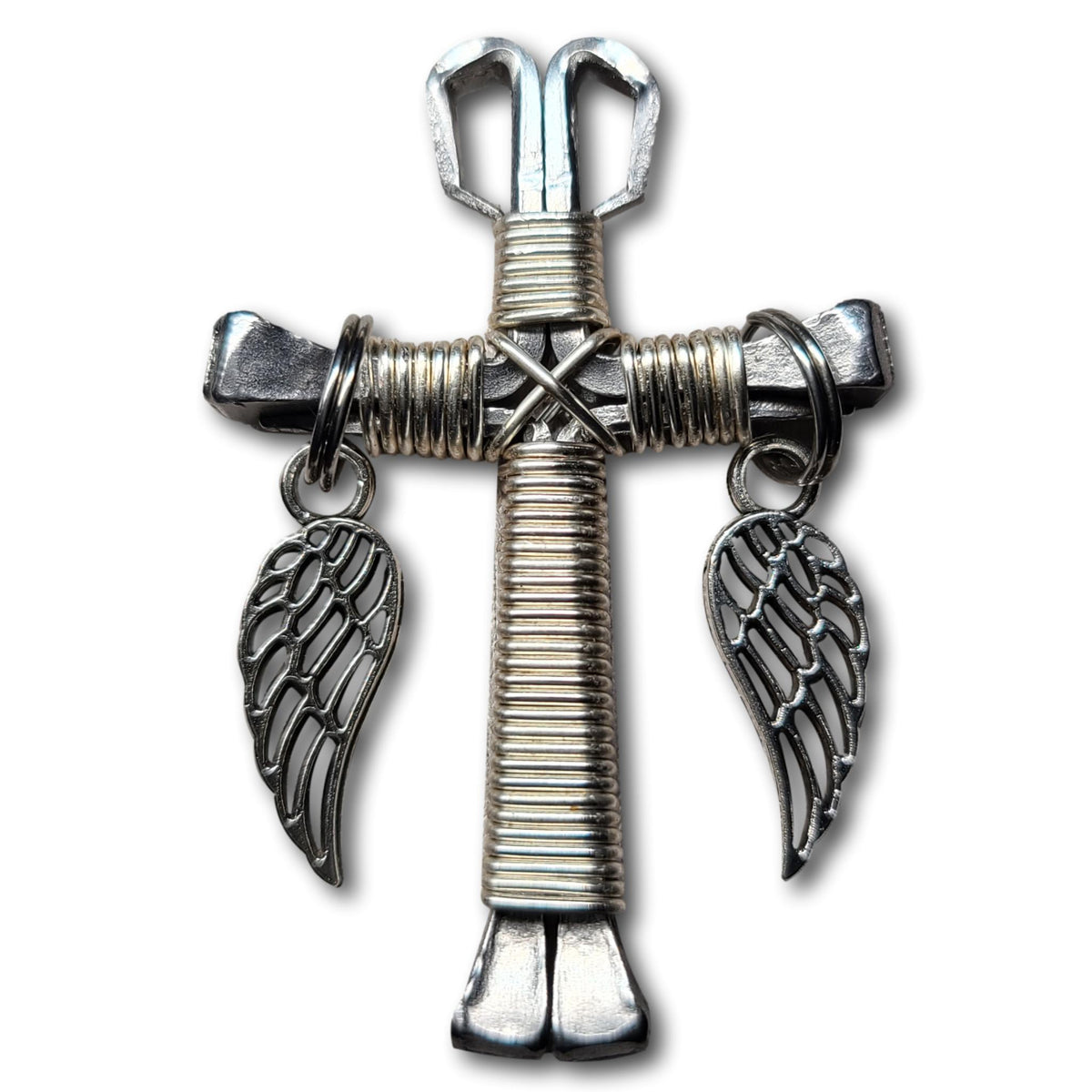 Silver Horseshoe Nail Cross Key Chain