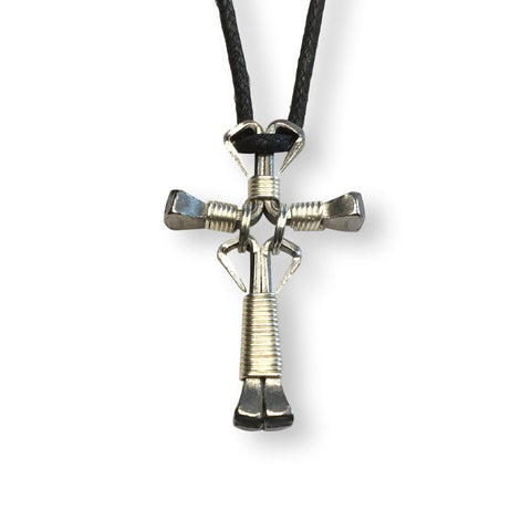 Dangle Silver Horseshoe Nail Cross Necklace